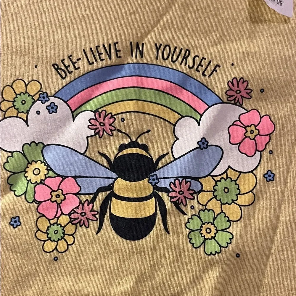 GAP Yellow Tee with Bee and Rainbow Graphic